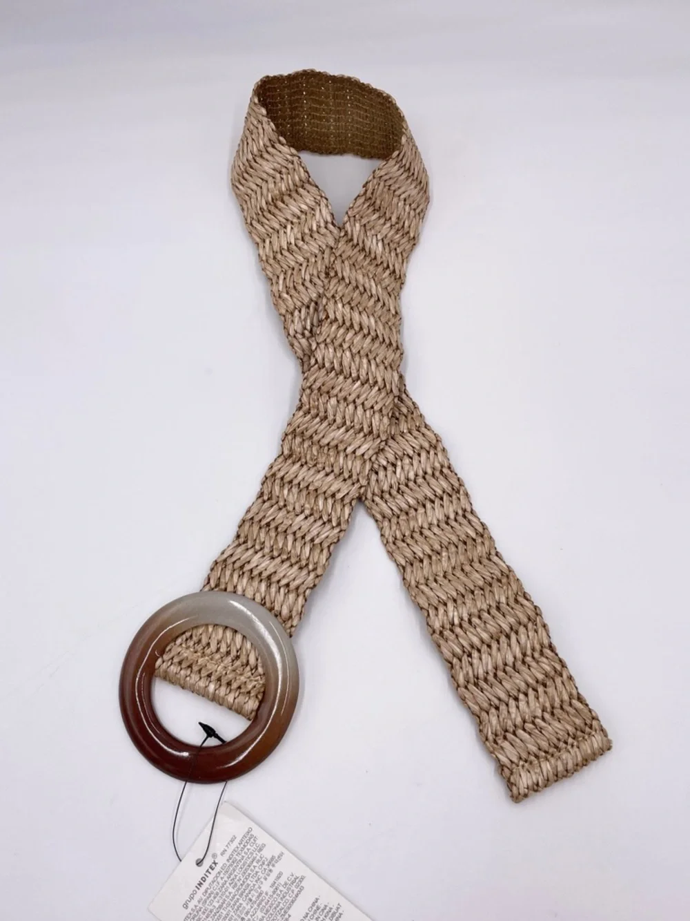 NEW Zara Woven Raffia Belt Ombre Resin Buckle Stretchy Bohemian Festival Indie